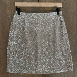 Zara Basic Sequin Tube Pencil A-Line Mini Skirt Metallic Silver Rose Size Medium